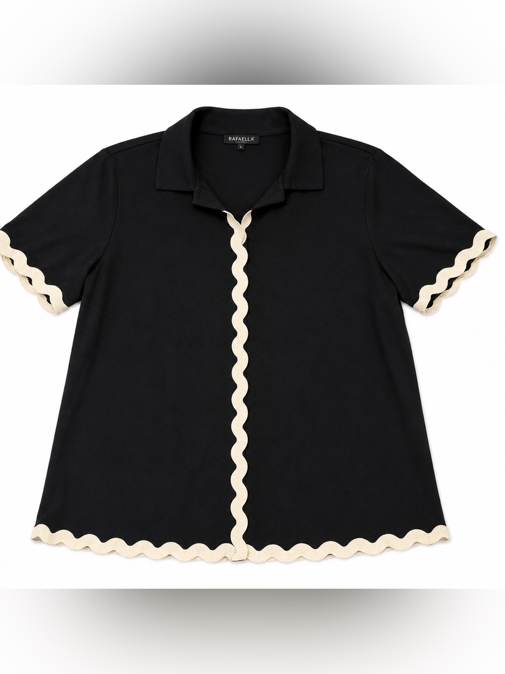 Rafaella Black Top with Cream Scalloped Trim